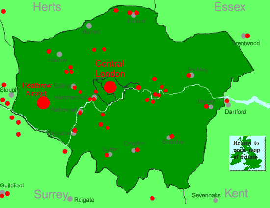 London and Heathrow Airport hotels map