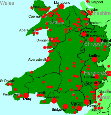 Wales hotels map